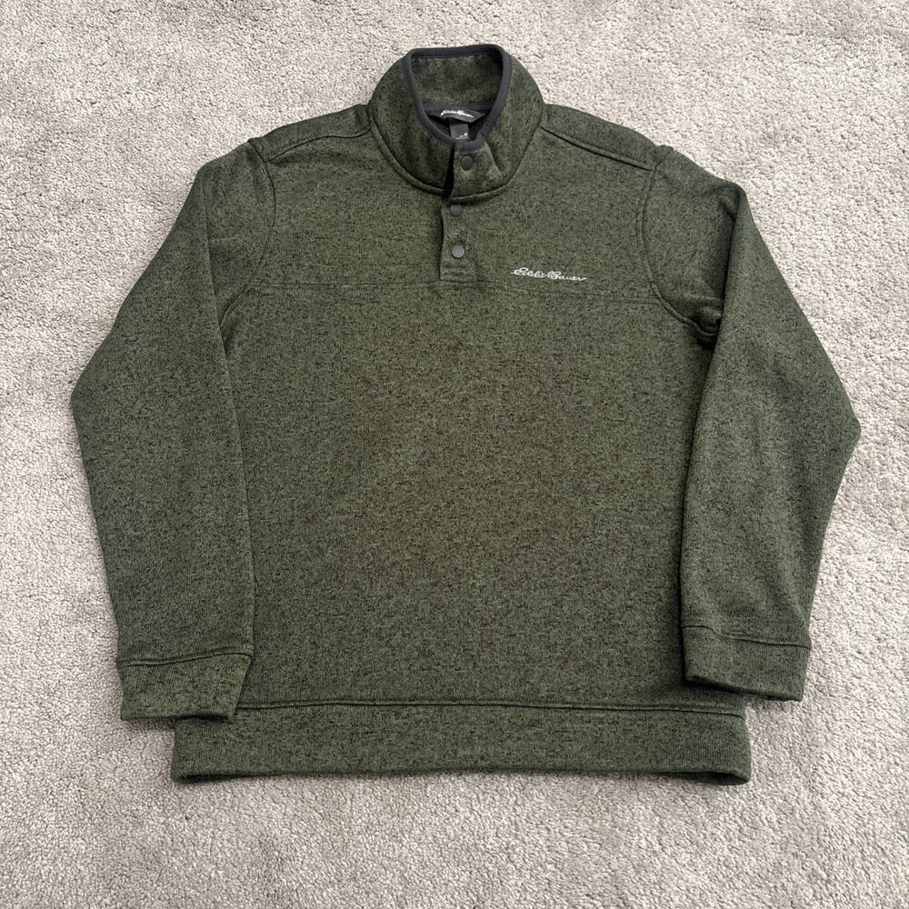 Eddie Bauer Sweatshirt Mens Medium Green Fleece 1/4 Snap Mock Neck Outdoor